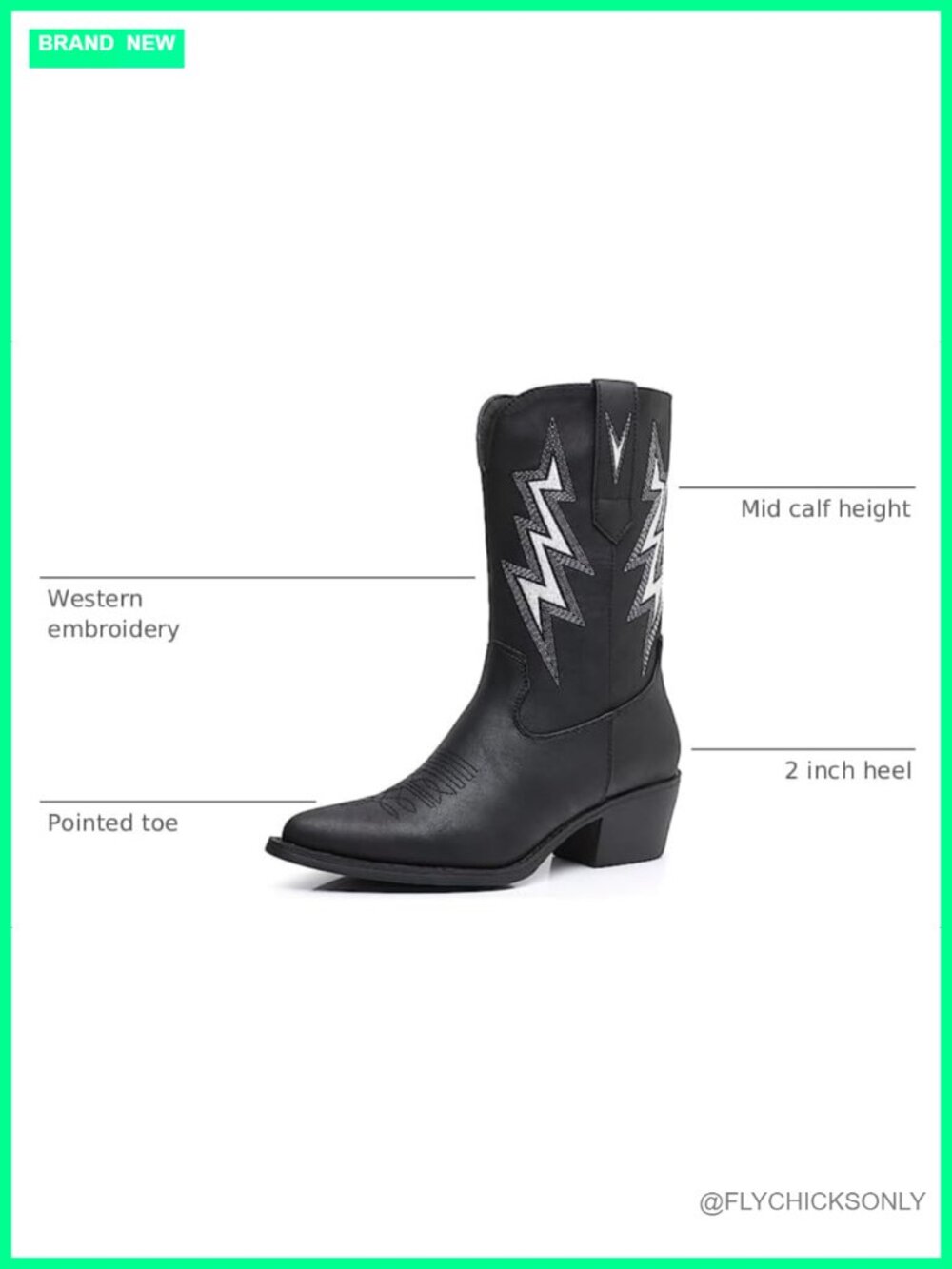 Faux Leather Cowgirl Boots Mid Calf Western Low Heel Zipper Women's - Picture 2 of 6